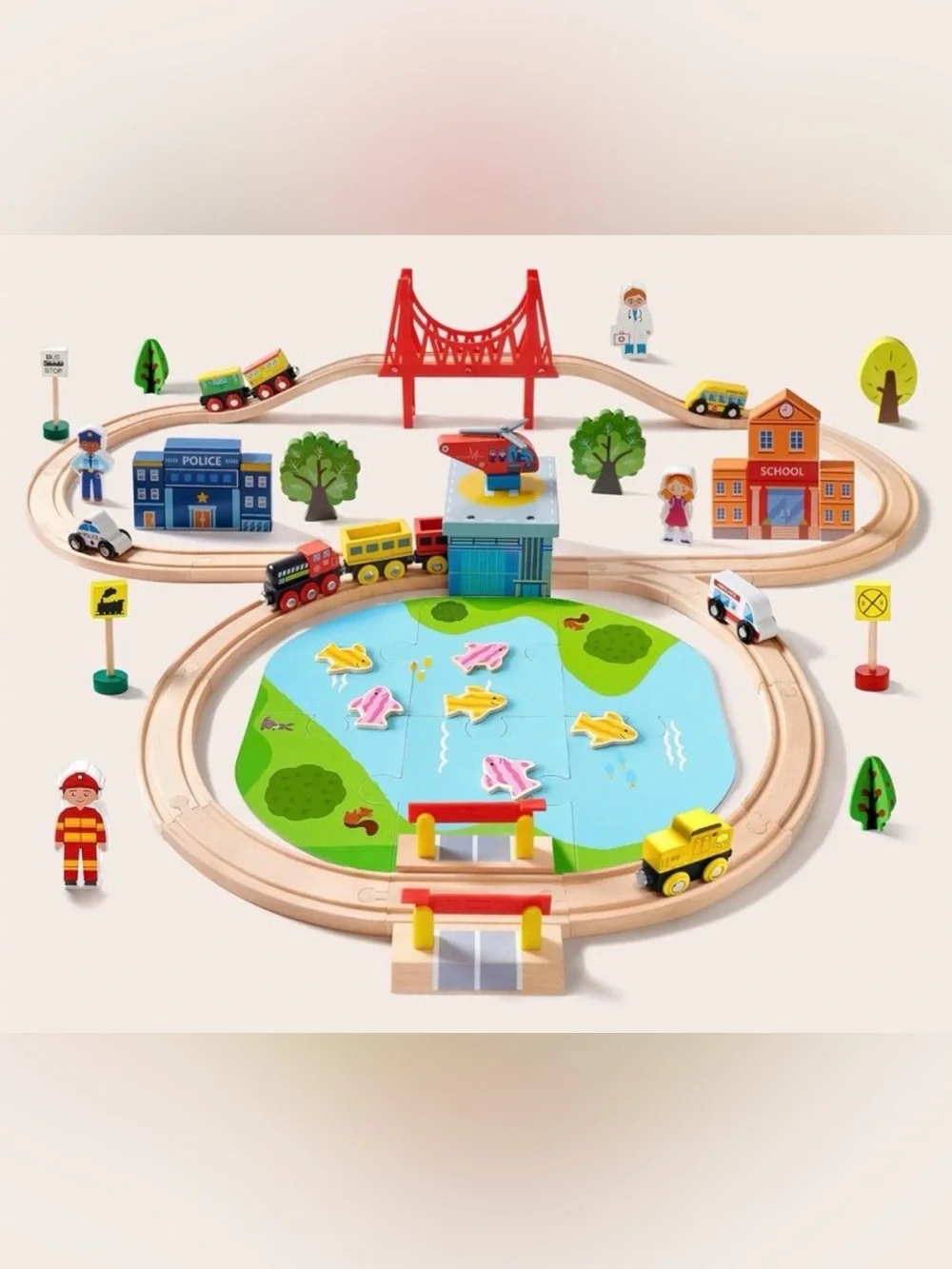 Wooden Train and City Set